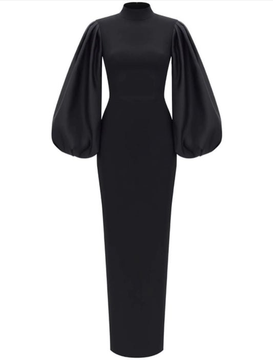 Sheath / Column Minimalist Elegant Wedding Guest Formal Evening Dress High Neck Long Sleeve Floor Length Spandex with Sleek