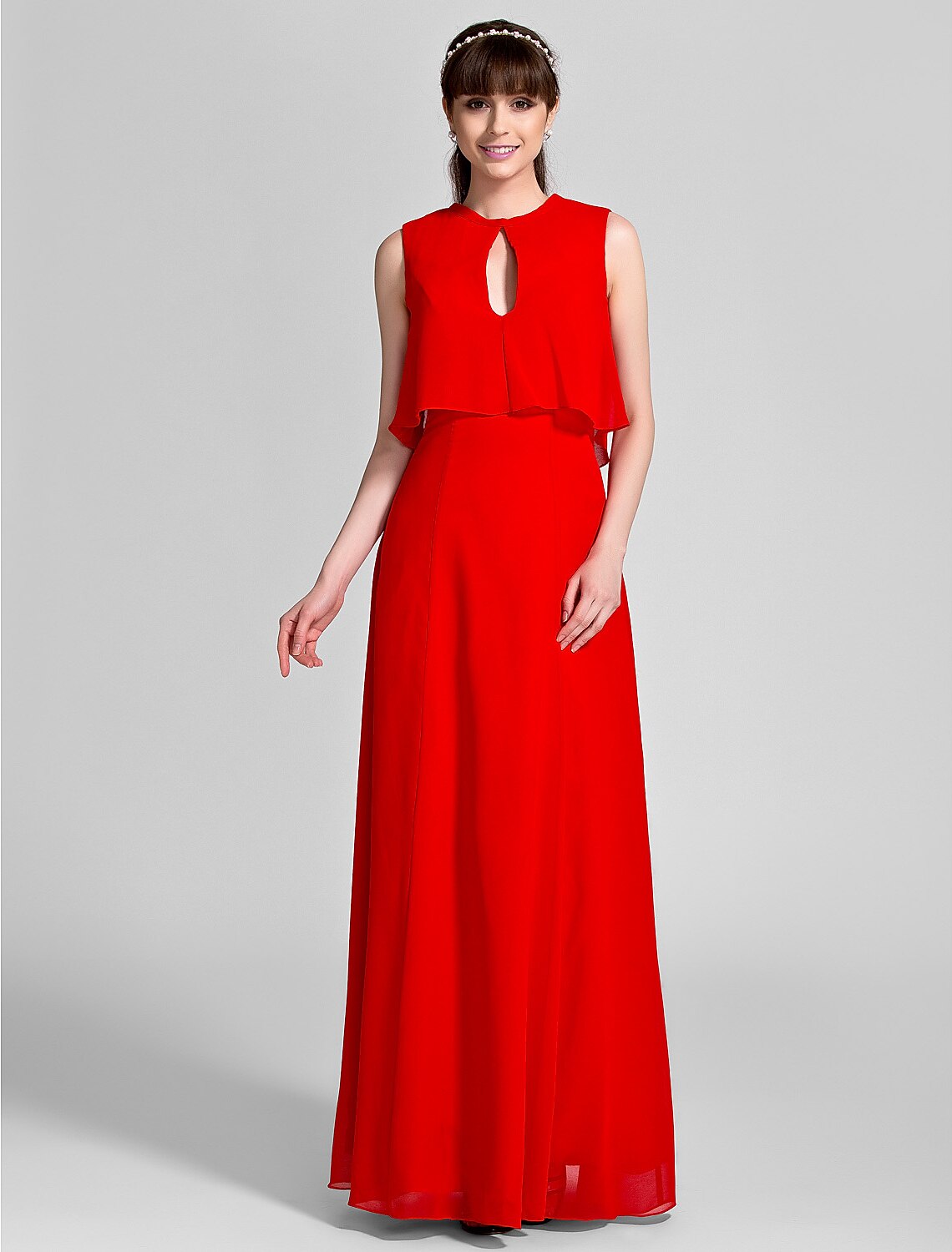 Sheath / Column Jewel Neck Floor Length Chiffon Bridesmaid Dress with ...