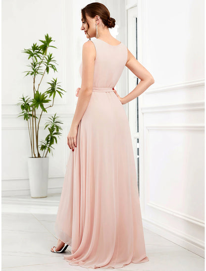 A-Line Wedding Guest Dresses Elegant Dress Party Wear Asymmetrical Sleeveless Spaghetti Strap Chiffon with Ruffles Slit