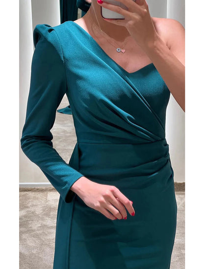 Mermaid / Trumpet Evening Gown Elegant Dress Formal Christmas Floor Length Long Sleeve One Shoulder Fall Wedding Guest Stretch Fabric with Ruched Slit