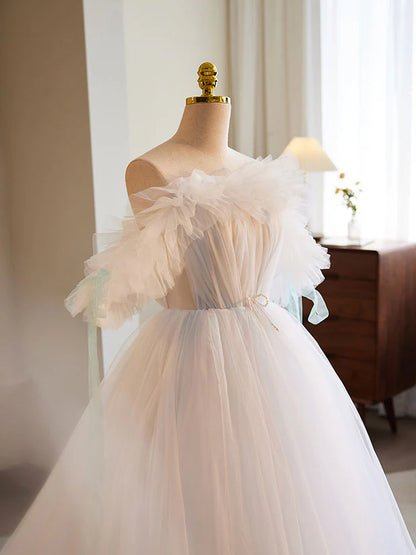 Formal Dress Unique Long Dress A-Line Tulle Bow knot Atmosphere Wedding Dress