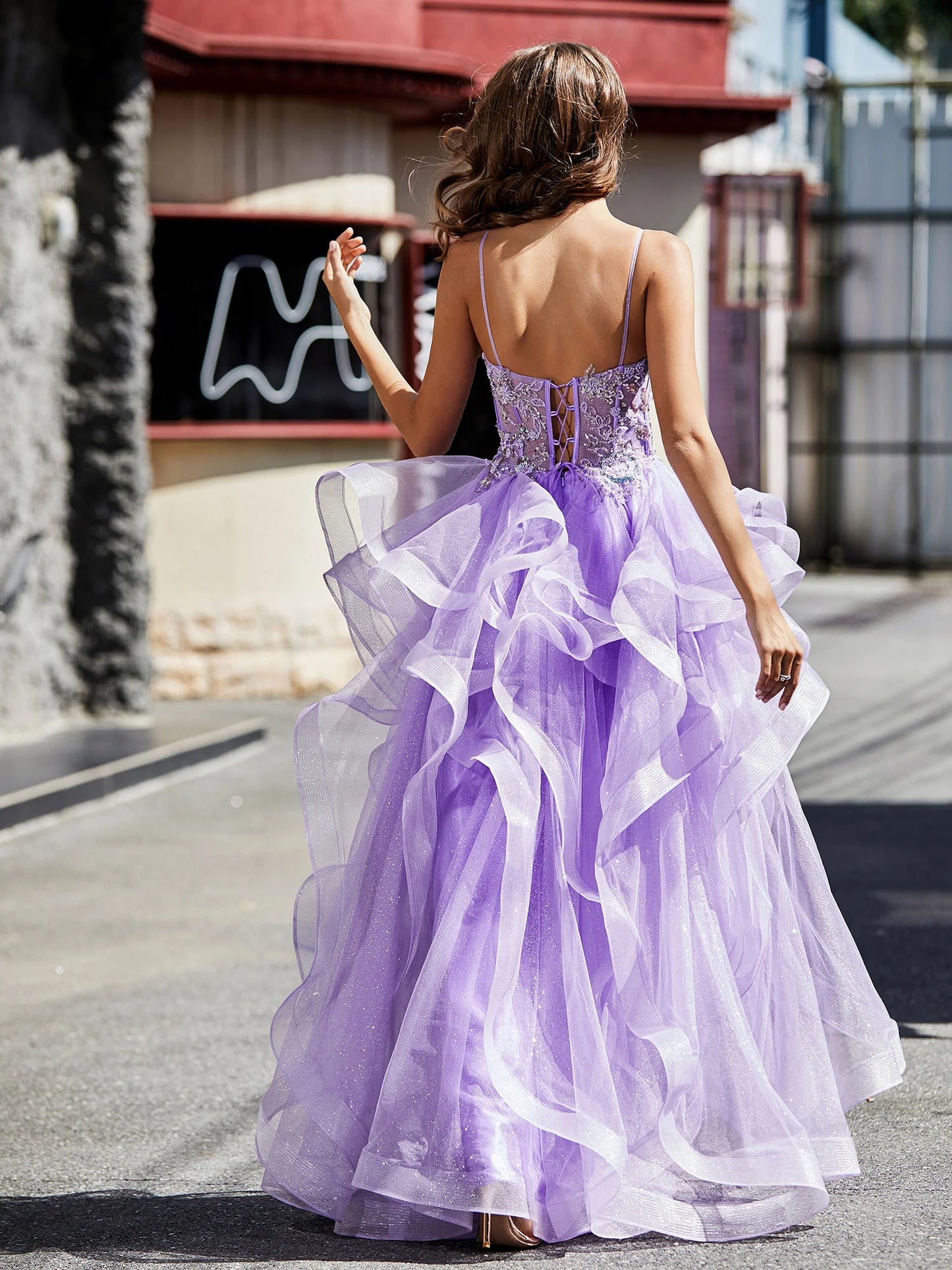 A Line Prom Dress Beaded Top Tulle Ball Gown Dress