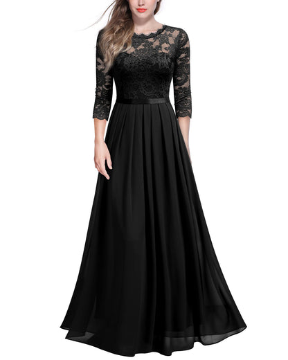 Mother of The Bride Dress Women's Elegant Floral Lace 3/4 Sleeve Formal Maxi Dress Wedding Guest Dress