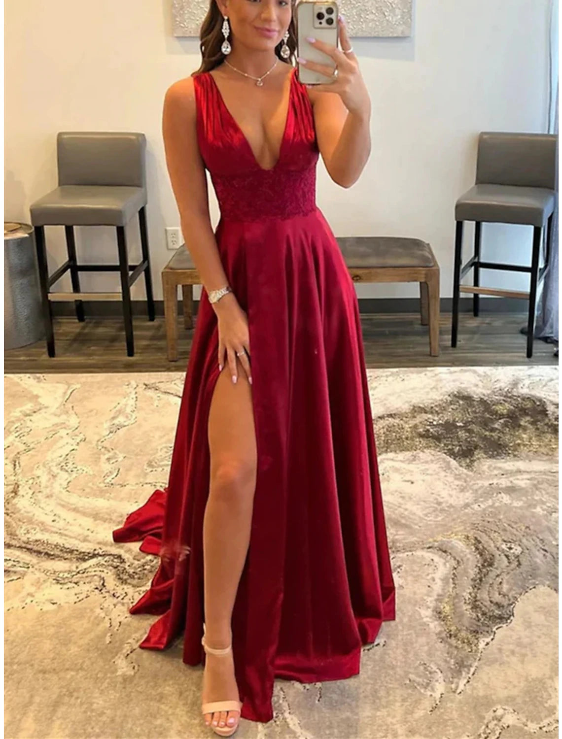 A-Line Prom Dresses Vintage Dress Formal Wedding Party Court Train Sleeveless Scoop Neck Lace Backless with Slit