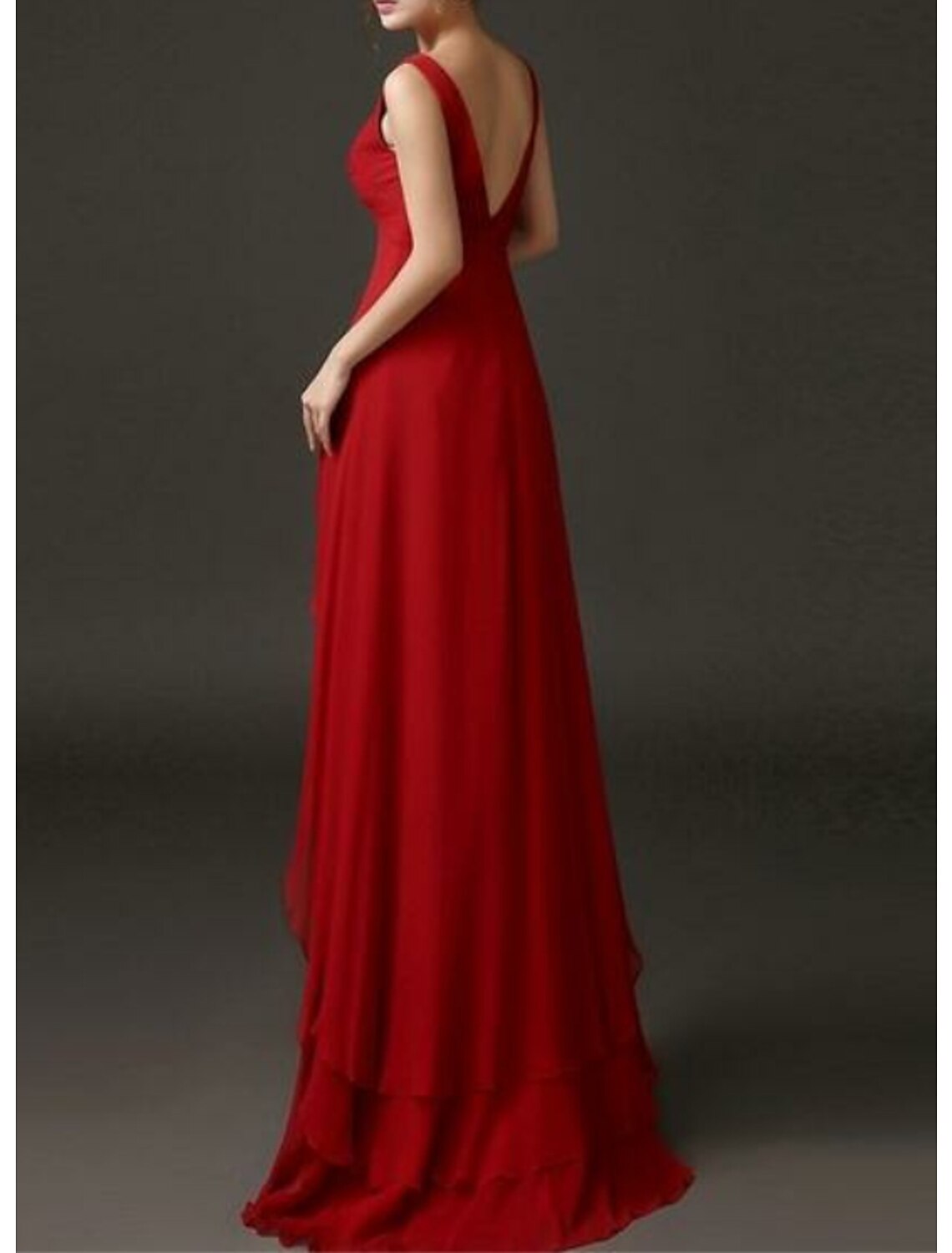 A-Line Evening Gown Hot Dress Engagement Formal Evening Asymmetrical Short Sleeve V Neck Chiffon with Crystals Tiered