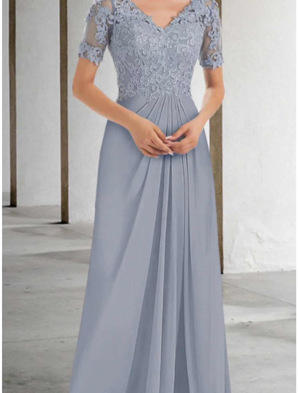 A-Line Mother of the Bride Dress Wedding Guest Elegant V Neck Floor Le ...