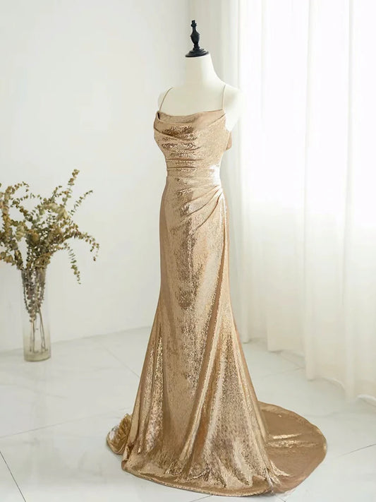 Fashion Temperament Champagne Backless Sequin Long Prom Dress Elegant Atmosphere Party dress