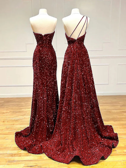 Unique Velvet Sequin Long Prom Dress Formal Mermaid Sexy Split Fork Party dress