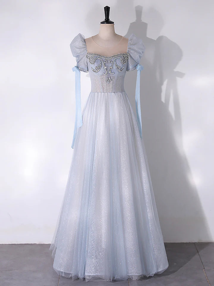 Prom Dress Fashion A-Line Scoop Neckline Elegant Tulle Bead string Fantastic Long Dress