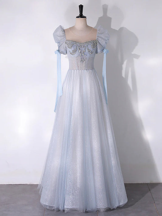 Prom Dress Fashion A-Line Scoop Neckline Elegant Tulle Bead string Fantastic Long Dress