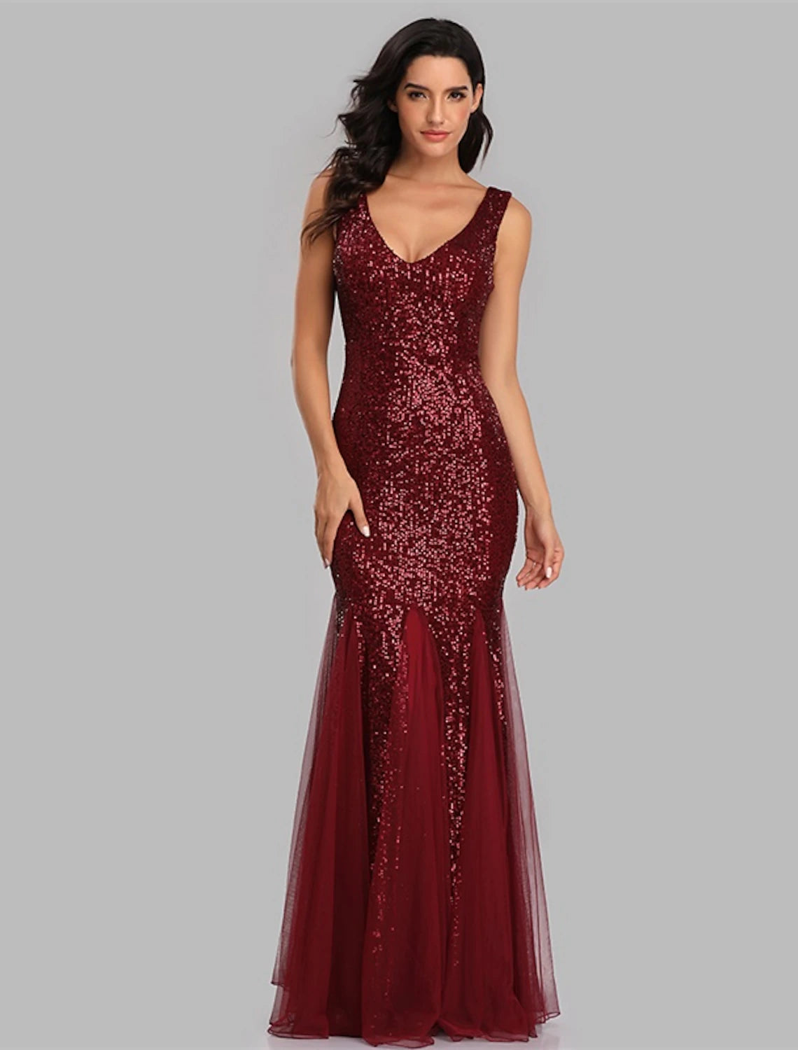 Mermaid / Trumpet Sparkle Sexy Party Wear Formal Evening Dress V Neck Sleeveless Floor Length Sequined with Sequin