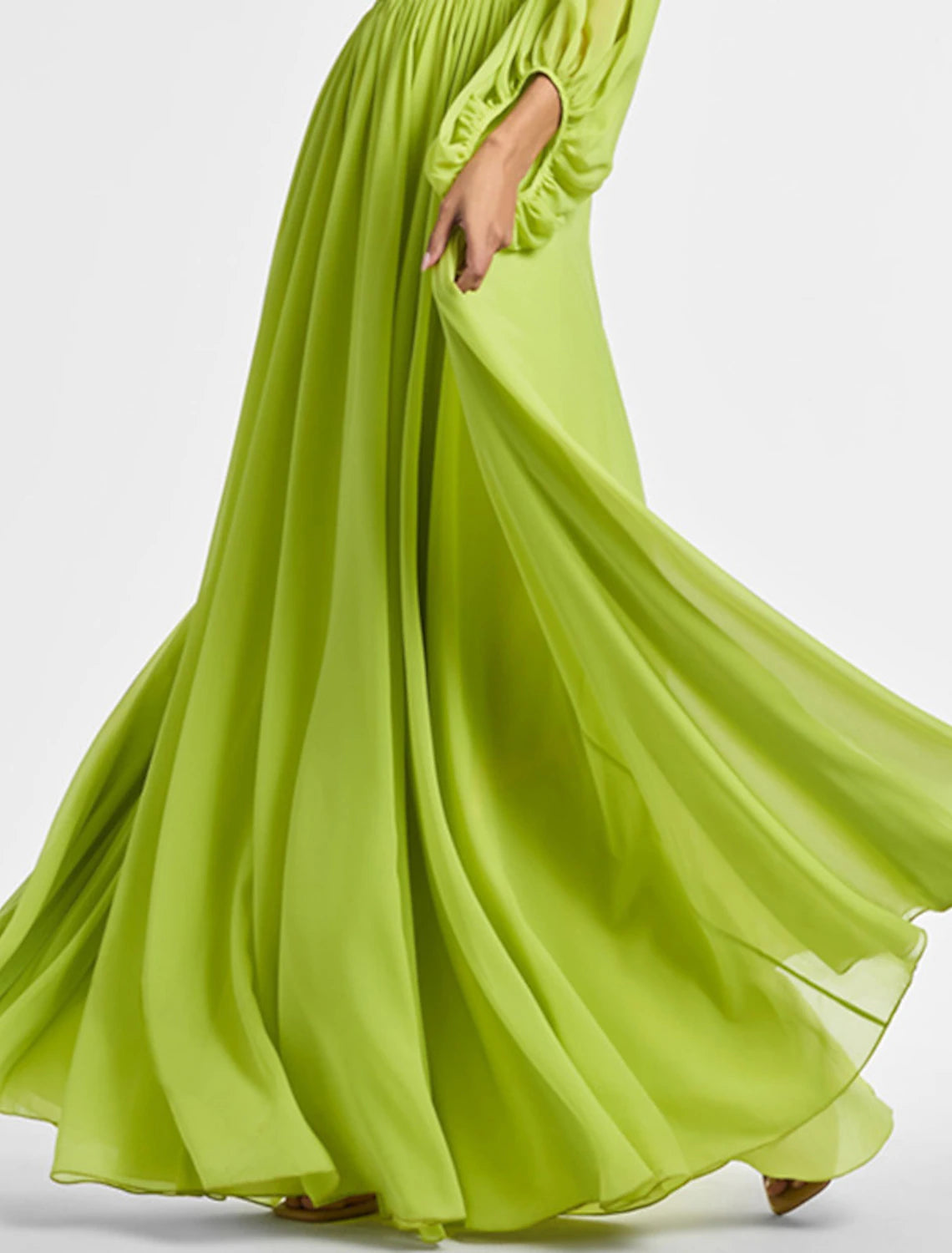 A-Line Evening Gown Elegant Dress Formal Wedding Party Floor Length Long Sleeve One Shoulder Fall Wedding Guest Chiffon with Ruched