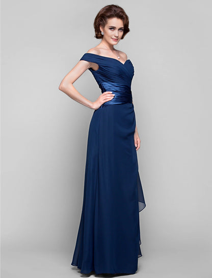 Sheath / Column Mother of the Bride Dress Open Back Off Shoulder Floor Length Chiffon Sleeveless with Criss Cross