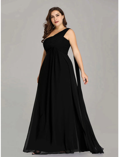 A-Line Evening Gown Empire Dress Formal Evening Floor Length Sleeveless One Shoulder Bridesmaid Dress Chiffon Backless with Pleats Draping