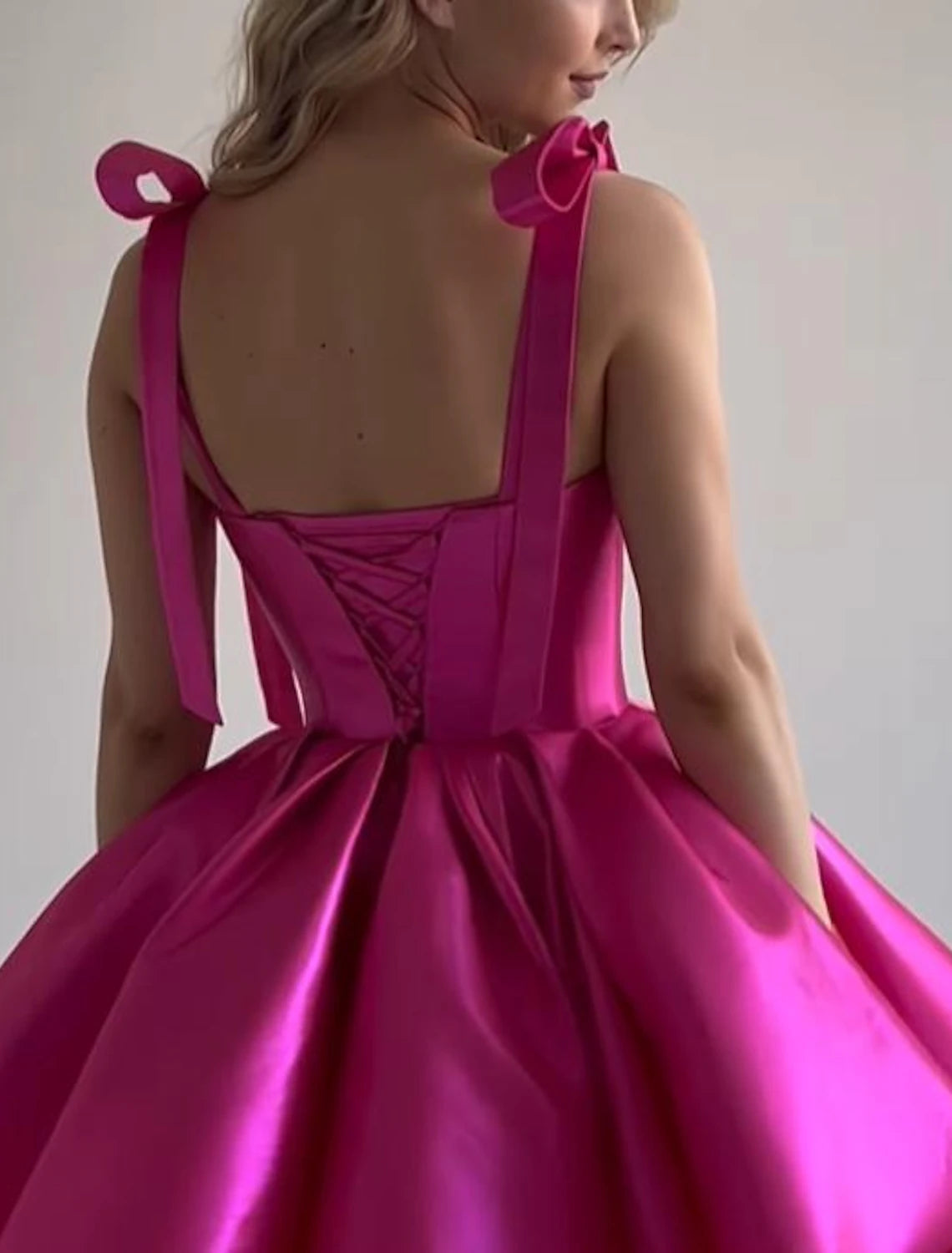 A-Line Homecoming Dresses Corsets Dress Holiday Graduation Short / Mini Sleeveless Spaghetti Strap Pink Dress Satin with Bow(s)