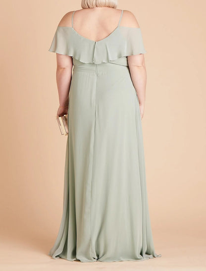 A-Line Bridesmaid Dress Spaghetti Strap Sleeveless Sexy Floor Length Chiffon with Solid Color