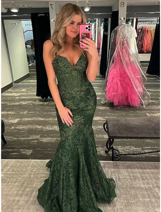 Mermaid / Trumpet Evening Gown Maxi Dress Formal Prom Sweep / Brush Train Sleeveless Spaghetti Strap Spandex Backless with Crystals Appliques Pure Color