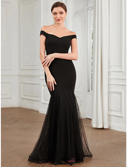 Mermaid / Trumpet Evening Gown Elegant Dress Party Wear Wedding Guest Floor Length Sleeveless Off Shoulder Polyester with Pleats