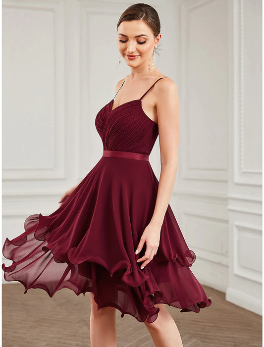 A-Line Homecoming Dresses Elegant Dress Homecoming Short / Mini Sleeveless Sweetheart Chiffon with Pure Color Tiered