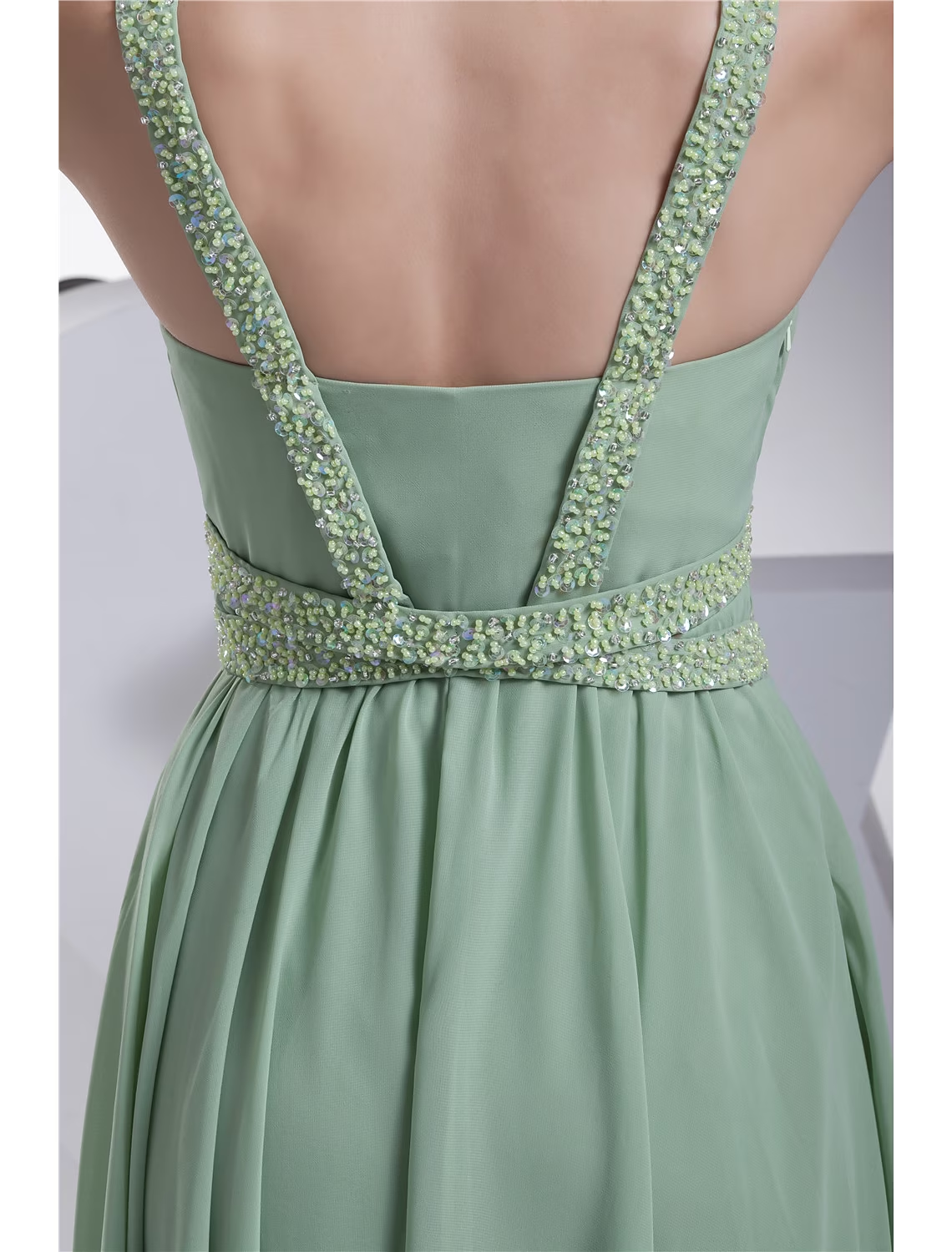 A-Line Evening Gown Sparkle Dress Formal Evening Floor Length Sleeveless Spaghetti Strap Chiffon with Beading