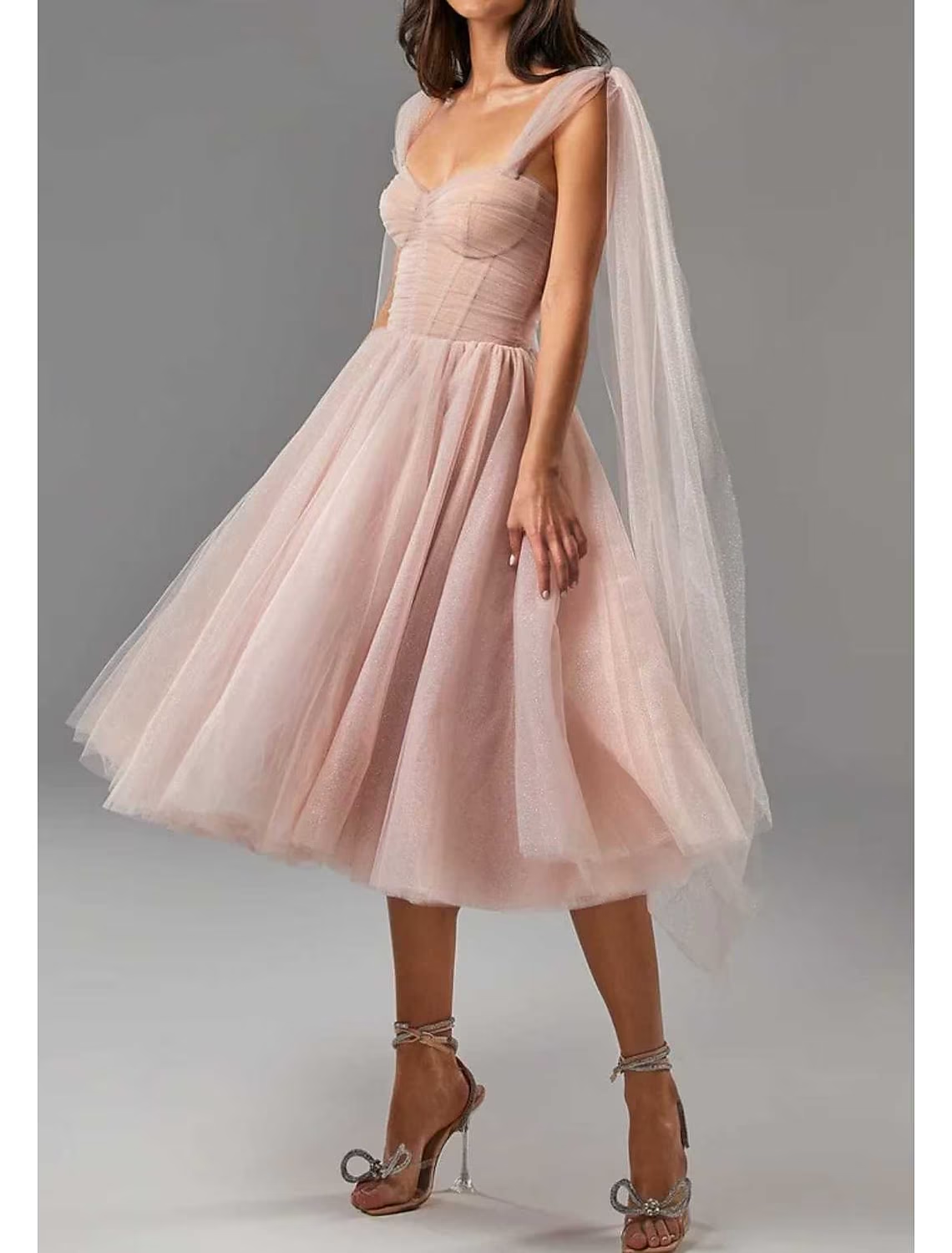 Ball Gown Homecoming Dresses Corsets Dress Cocktail Party Tea Length Sleeveless Square Neck Tulle with Glitter