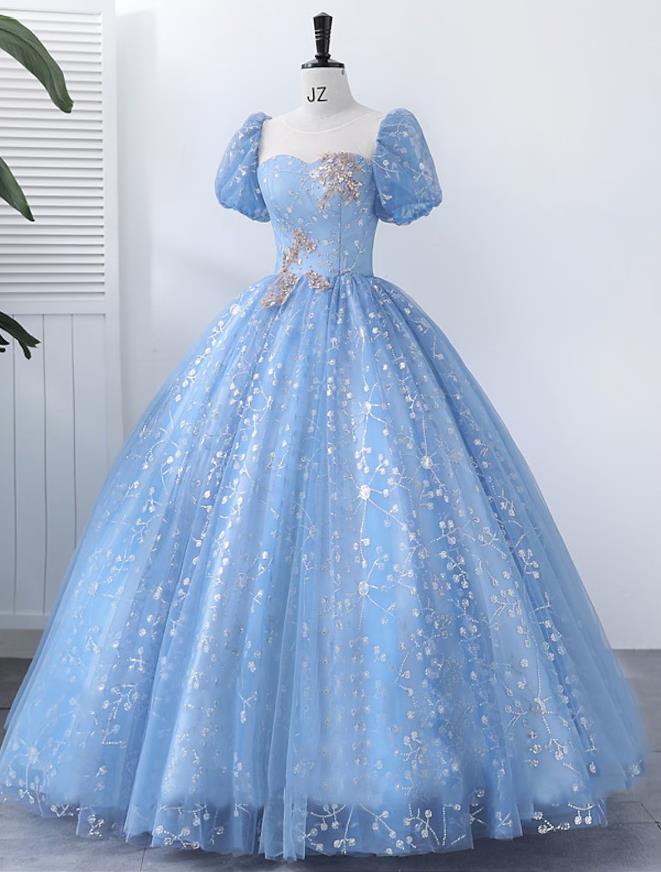 Ball Gown Quinceanera Dresses Princess Dress Performance Floor Length Short Sleeve Square Neck Polyester with Pearls Appliques