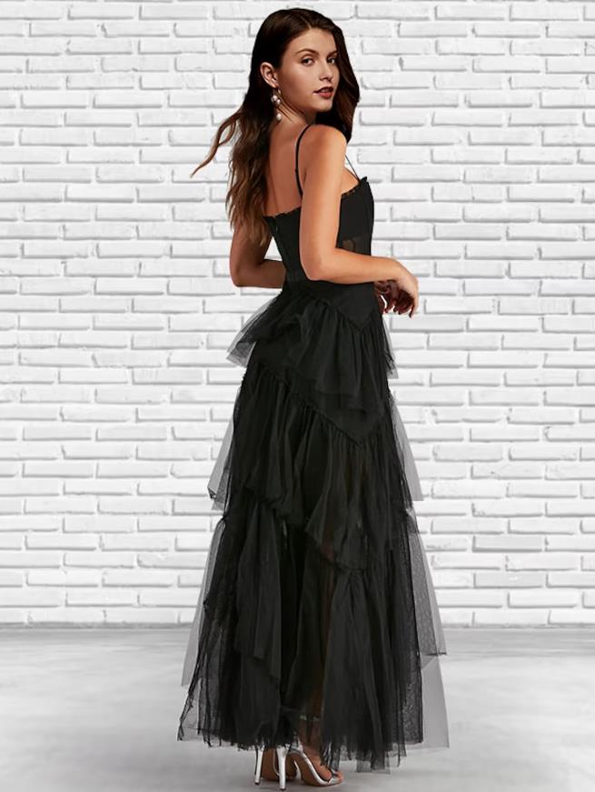 A-Line Prom Dresses Corsets Dress Party Wear Ankle Length Sleeveless Strapless Tulle Ladder Back with Ruffles Pure Color