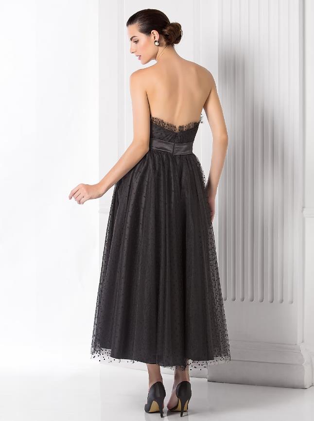 Ball Gown Little Black Dress Dress Holiday Tea Length Sleeveless Sweetheart Tulle with Sash / Ribbon