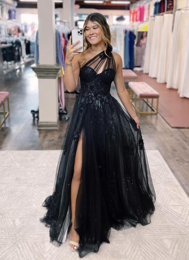 A-Line Prom Dresses Color Block Dress Formal Sweep / Brush Train Sleeveless One Shoulder Tulle Backless with Pleats Appliques