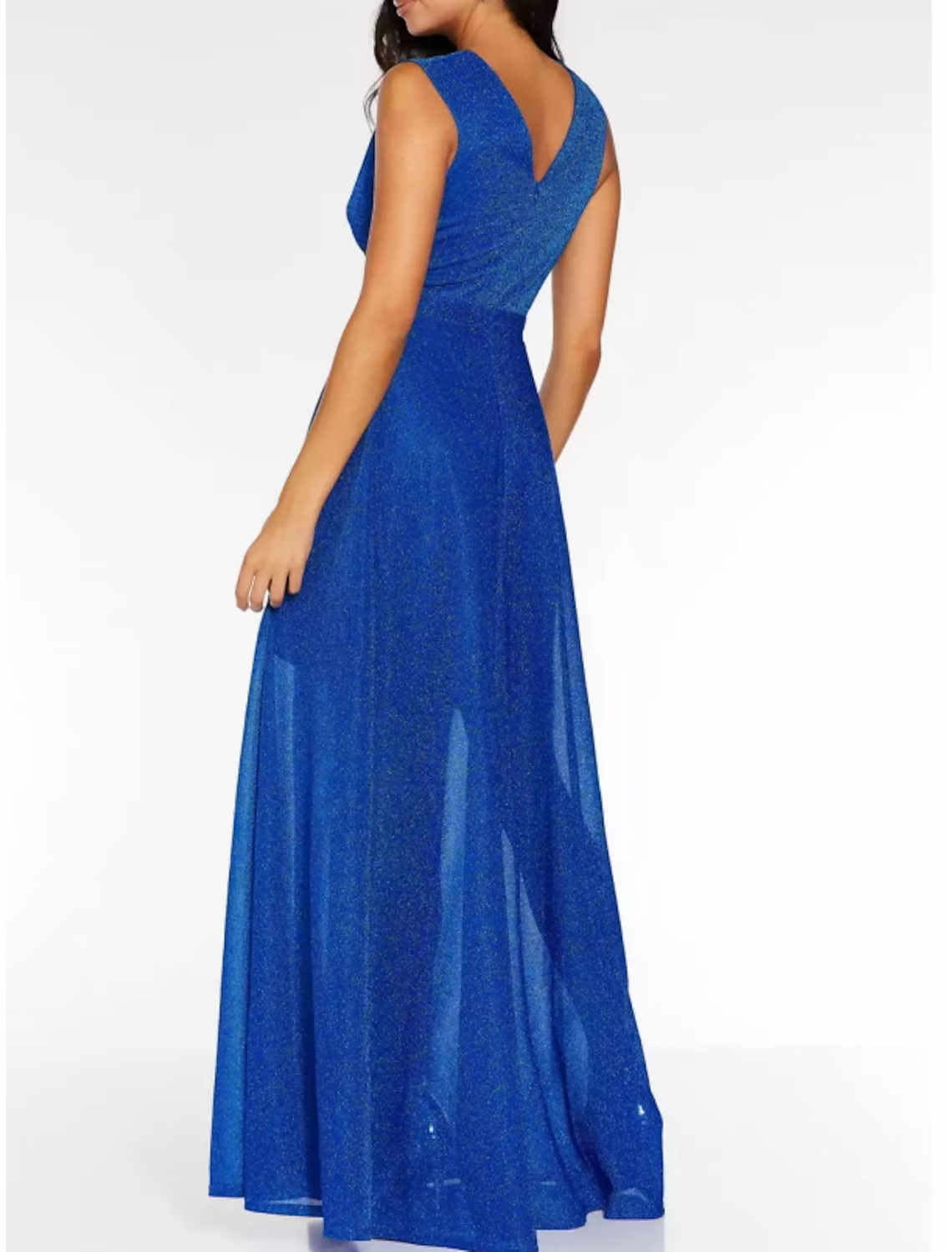 A-Line Prom Dresses Glittering Dress Holiday Floor Length Sleeveless V Neck Polyester with Sequin Slit