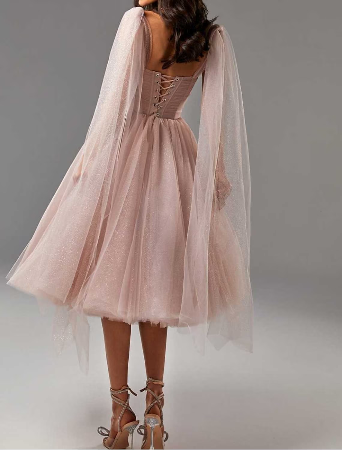 Ball Gown Homecoming Dresses Corsets Dress Cocktail Party Tea Length Sleeveless Square Neck Tulle with Glitter