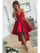 A-Line Prom Dresses Party Dress Wedding Party Asymmetrical Sleeveless V Neck Satin with Pleats