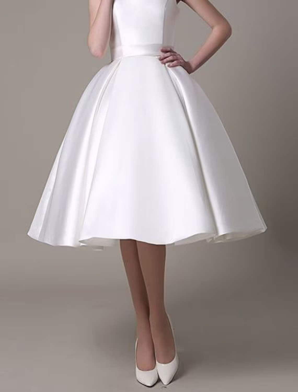 A-Line Cocktail Dresses Party Dress Wedding Guest Knee Length Sleeveless Square Neck Satin with Pleats