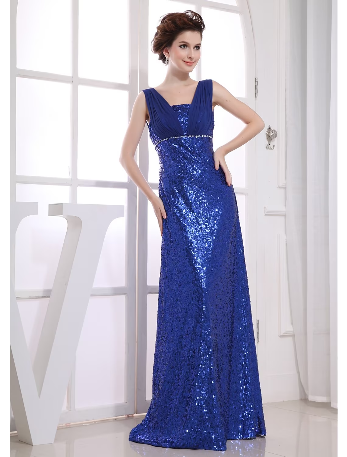 Sheath / Column Sparkle Wedding Guest Engagement Formal Evening Dress V Neck Sleeveless Floor Length Chiffon with Beading