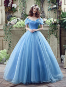 Ball Gown Evening Gown Sexy Dress Quinceanera Chapel Train Short Sleeve Off Shoulder Satin with Appliques