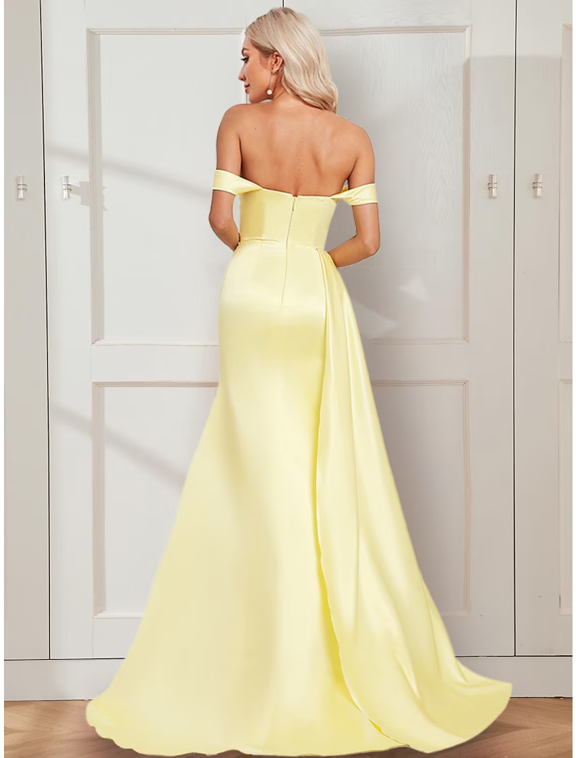 A-Line Prom Dresses Vintage Dress Party Wear Court Train Sleeveless Off Shoulder Stretch Satin with Ruched Slit