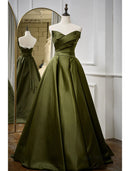 A-Line Evening Gown Sexy Dress Formal Floor Length Sleeveless Strapless Satin with Pleats Strappy