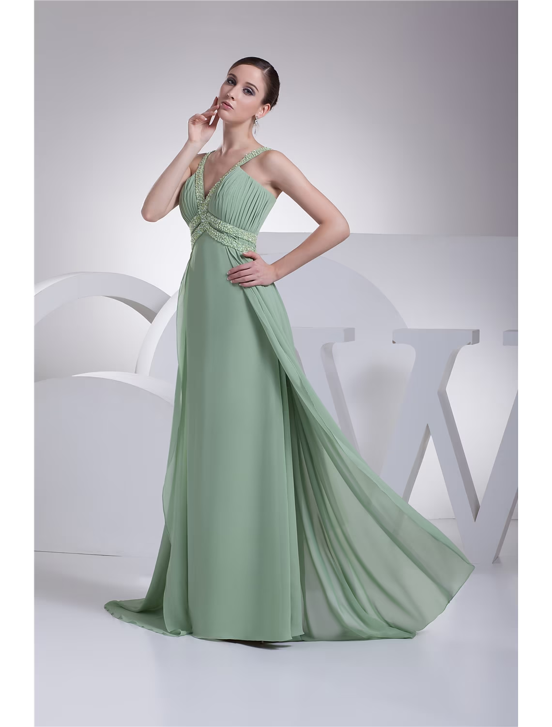 A-Line Evening Gown Sparkle Dress Formal Evening Floor Length Sleeveless Spaghetti Strap Chiffon with Beading