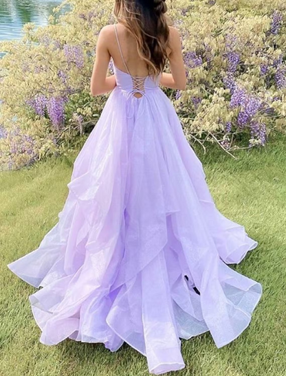 Ball Gown Prom Dresses Glittering Dress Wedding Party Court Train Sleeveless Spaghetti Strap Tulle Backless with Sequin Ruffles