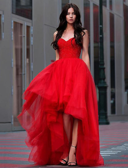 A-Line Luxurious Elegant Party Wear Prom Birthday Dress Sweetheart Neckline Sleeveless Floor Length Tulle with Pleats