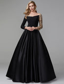 A-Line Prom Dresses Corsets Dress Prom Sweep / Brush Train Short Sleeve Off Shoulder Tulle with Glitter Pleats Slit