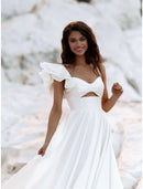 Beach Wedding Dresses Court Train Sheath / Column Sleeveless Sweetheart Chiffon With Pleats