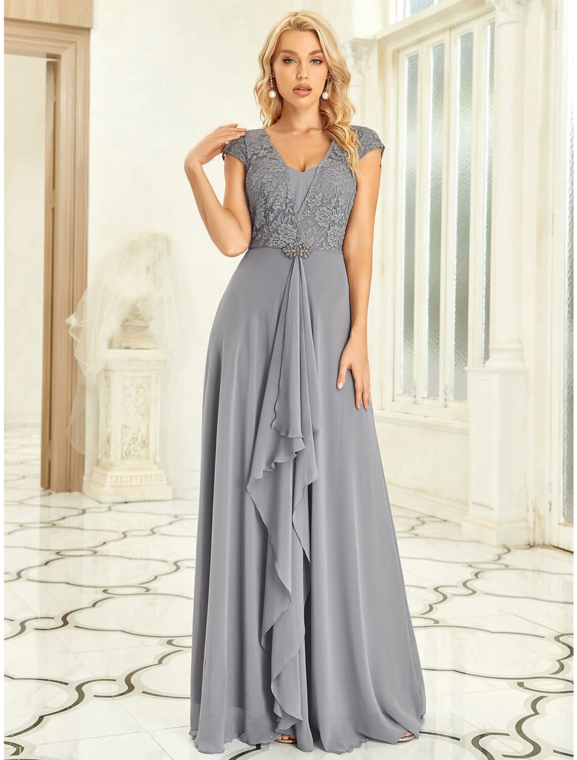 Sheath / Column Prom Dress Off Shoulder High Waisted Summer Bridesmaid Dress Elegant Sweep / Brush Train Chiffon with Pleats