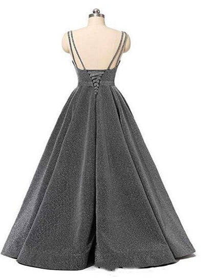 A-Line Beautiful Back Sexy Wedding Guest Formal Evening Birthday Dress Spaghetti Strap Sleeveless Floor Length Sequined with Pleats Sequin