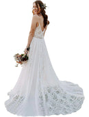 Beach Boho Wedding Dresses Court Train A-Line Sleeveless V Wire Chiffon With Tassel