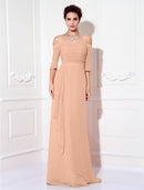 Sheath / Column Minimalist Dress Wedding Guest Sweep / Brush Train Half Sleeve Off Shoulder Chiffon with Ruched Draping