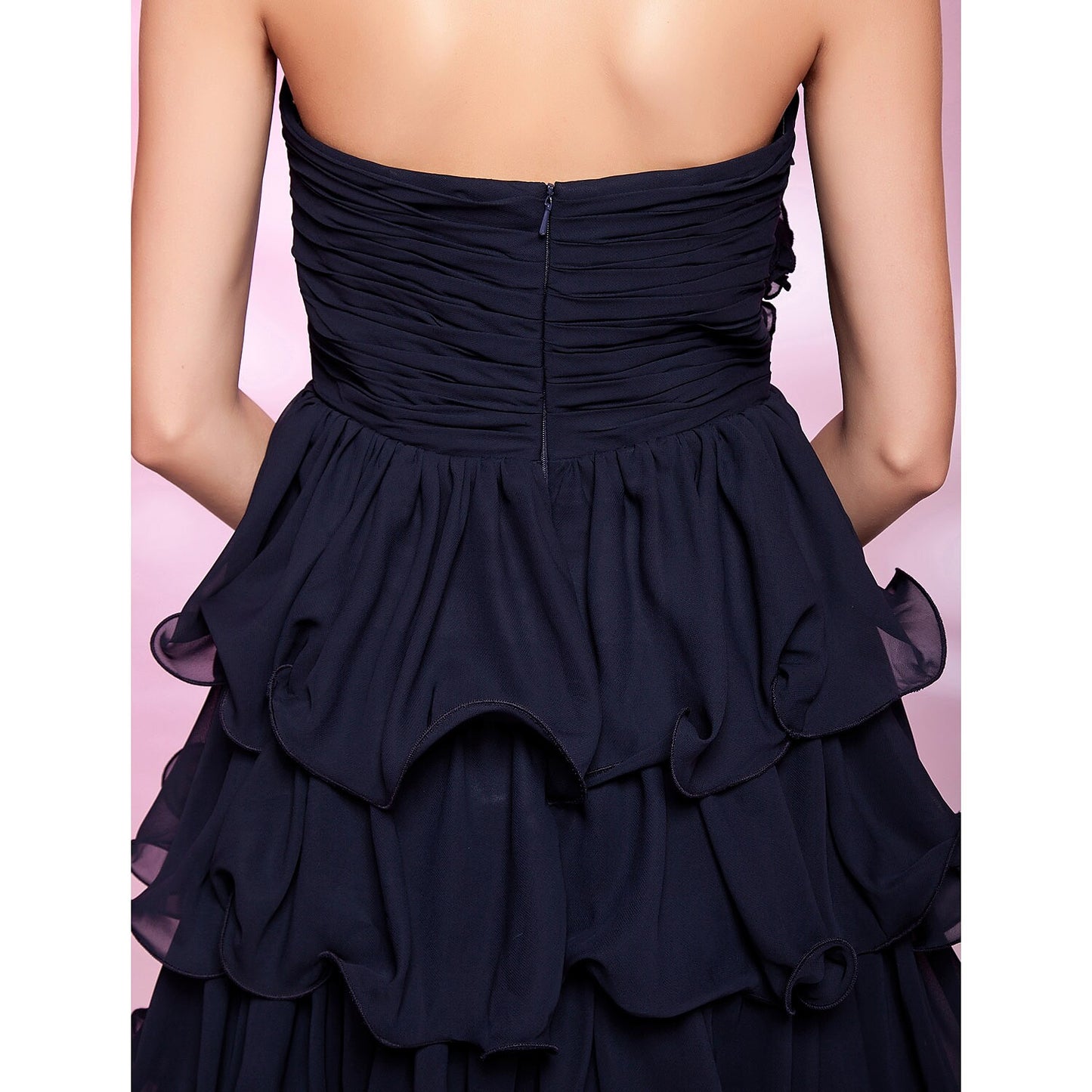 Ball Gown Dress Homecoming Knee Length Sleeveless Strapless Chiffon with Ruched Draping Flower