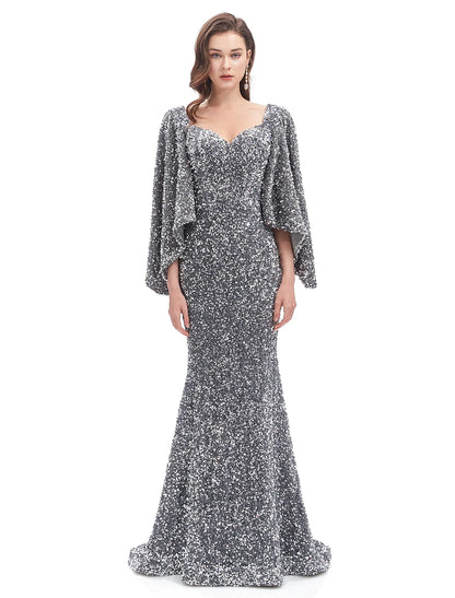 Mermaid / Trumpet Evening Gown Sparkle Dress Formal Evening Court Train Long Sleeve Sweetheart Sequined with Sequin