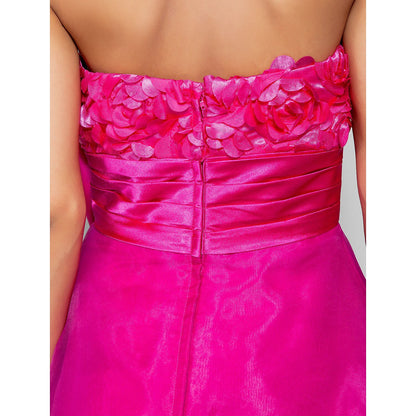 Ball Gown Open Back Dress Cocktail Party Knee Length Sleeveless Sweetheart Organza with Sash / Ribbon Bow(s) Ruched