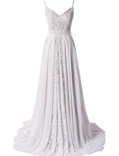 Beach Boho Wedding Dresses Court Train A-Line Sleeveless V Wire Chiffon With Tassel